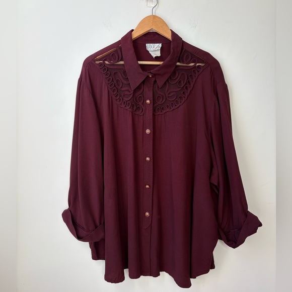 Vintage Deep Burgundy Lace Blouse - Picture 7 of 14